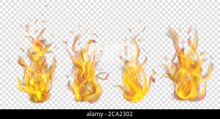 Set of translucent burning campfires on transparent background. For used on light backdrops. Transparency only in vector format Stock Vector