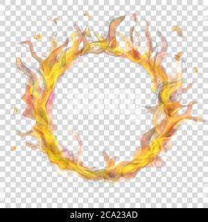 Translucent ring of fire flame with smoke on transparent background. Transparency only in vector format Stock Vector