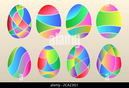 Set of Easter eggs of colored gradient segments Stock Vector
