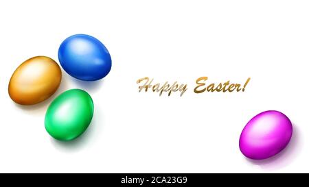 Realistic colored Easter eggs with shadows on white background Stock Vector