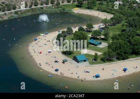 Sandy Point at Lucky Peak Dam, Lucky Peak State Park near Boise Idaho Stock Photo