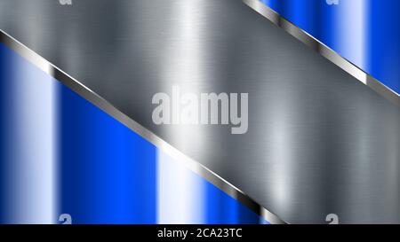 Abstract background with silver and blue metal texture with shiny strips Stock Vector