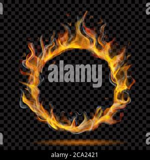 Translucent ring of fire flame with smoke on transparent background. For used on dark backdrops. Transparency only in vector format Stock Vector