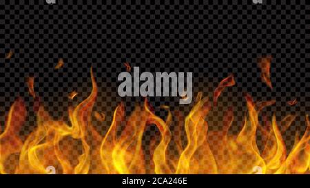 Translucent fire flame with horizontal seamless repeat on transparent background. For used on dark backgrounds. Transparency only in vector format Stock Vector
