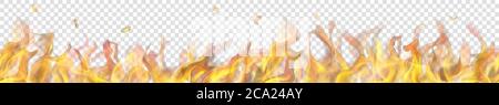 Translucent long fire flame with horizontal seamless repeat on transparent background. For used on light backgrounds. Transparency only in vector form Stock Vector