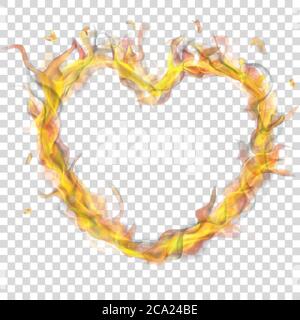 Translucent heart of fire flame with smoke on transparent background. Transparency only in vector format Stock Vector