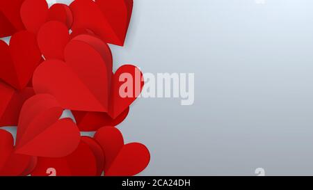 Background with many small paper volume hearts, red on white Stock Vector