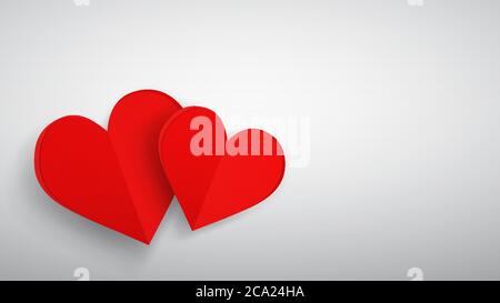Background with two red paper volume hearts, red on white Stock Vector