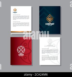 corporate identity brand mockup, folders and documents of red and black mockup Stock Vector