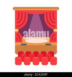 color icon of the theater. the curtain and spotlight shines on the stage. flat vector illustration. Stock Vector