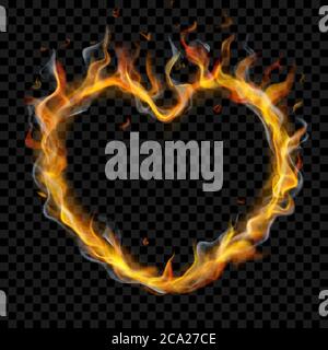 Translucent heart of fire flame with smoke on transparent background. For used on dark backdrops. Transparency only in vector format Stock Vector