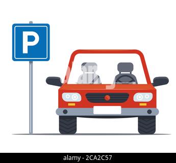 Parking space for a personal car. iron sign on the street. flat vector illustration Stock Vector