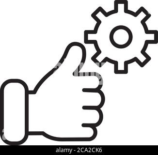 technical service concept, hand with thumb up and gear wheel icon over ...