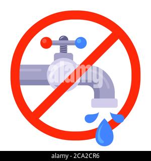 non-potable water in the crossed out red circle. broken water tap. flat vector illustration isolated on white background. Stock Vector