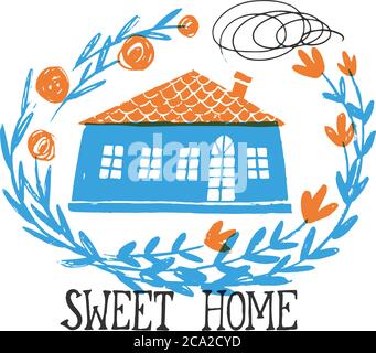 Sweet home vector card in stencil print technic logo style Stock Vector