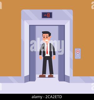 an elevator passenger rises to his floor. flat vector illustration Stock Vector