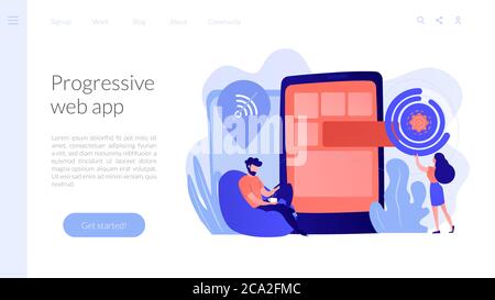 Progressive web app concept landing page. Stock Vector