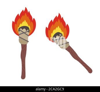 old homemade torch on a white background. flat vector illustration. Stock Vector