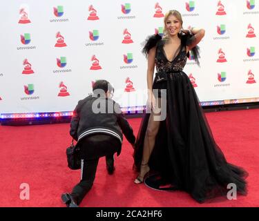 LAS VEGAS - NOV 15:  Thalia at the 19th Annual Latin GRAMMY Awards - Arrivals at the MGM Garden Arena on November 15, 2018 in Las Vegas, NV Stock Photo