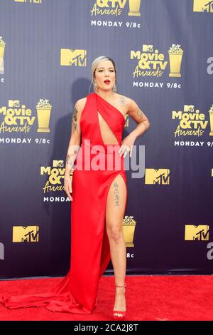 LOS ANGELES - JUN 16:  Halsey at the 2018 MTV Movie And TV Awards at the Barker Hanger on June 16, 2018 in Santa Monica, CA Stock Photo