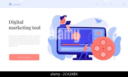 Video content marketing concept landing page. Stock Vector