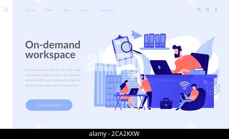 On-demand urban workspace concept landing page. Stock Vector