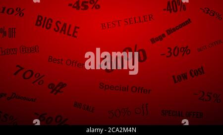 xNBackground on discounts and special offers, made of inscriptions, black on red Stock Vector