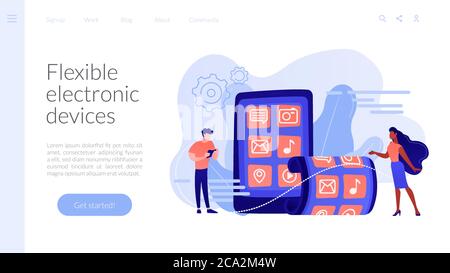 Foldable smartphone concept landing page. Stock Vector