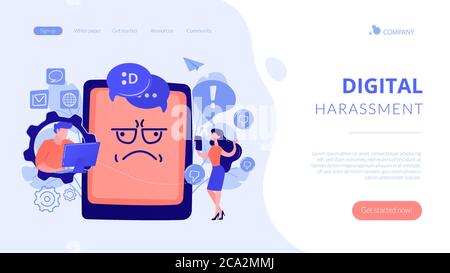 Internet trolling concept landing page. Stock Vector