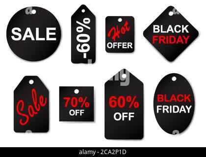 Set of sale labels and tags in black colors Stock Vector