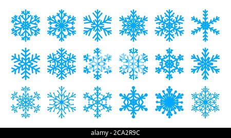 Set of light blue snowflakes on white background. Stock Vector