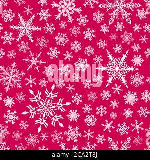 Christmas seamless pattern of snowflakes, white on purple background. Stock Vector