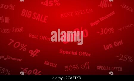 Background on discounts and special offers, made of inscriptions, in red colors Stock Vector