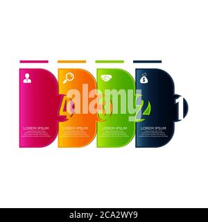 four steps process chart slide template. Business data. Flow, diagram, design. Creative concept for infographic, presentation. Can be used for topics Stock Vector