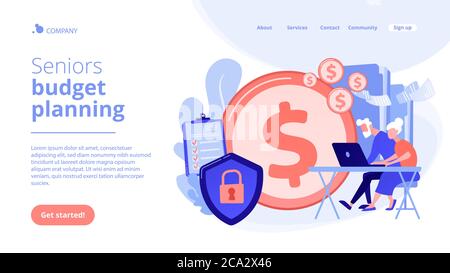 Elderly financial security concept landing page Stock Vector