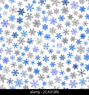 Christmas seamless pattern of snowflakes, gray and blue on white background. Stock Vector