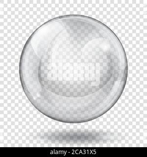 Big translucent gray sphere with glares and shadow on transparent background. Transparency only in vector format Stock Vector