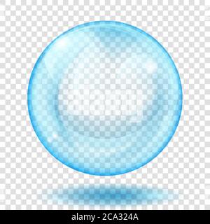 Big translucent light blue sphere with glares and shadow on transparent background. Transparency only in vector format Stock Vector