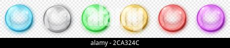 Set of translucent colored spheres with glares and shadows on transparent background. Transparency only in vector format Stock Vector