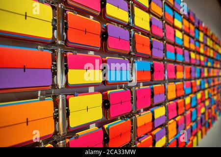 Giant multicolor board abstract texture. intersecting striped pattern. chromatic background. geometric checkered. Stock Photo