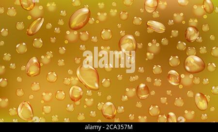 Background of water drops and bubbles of different shapes in yellow colors Stock Vector