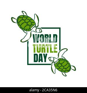 vector of logo for world turtle day swim in the sea with in square. world turtle day on may 23 for celebration dedicated to help protect, and conserve Stock Vector
