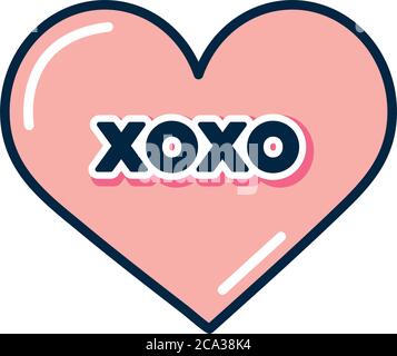 slang bubbles concept, pink heart with xoxo word over white background, flat style, vector illustration Stock Vector