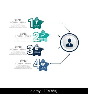 four steps process chart slide template. Business data. Flow, diagram, design. Creative concept for infographic, presentation. Can be used for topics Stock Vector
