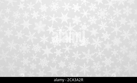 Christmas illustration with various small snowflakes on gradient background in gray colors Stock Vector