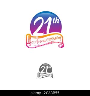 21 years anniversary logo template isolated on white, black and white stamp 21th anniversary icon label with ribbon Stock Vector