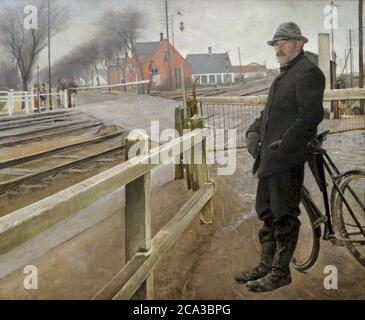 Ring Lauritz Andersen - Waiting for the Train Level Crossing by Roskilde Highway - Danish School - 19th and Early 20th Century Stock Photo