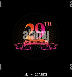 Celebrating the 29th anniversary logo, with gold rings and gradation ribbons isolated on a black background. Stock Vector