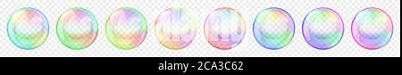 Set of translucent colored soap bubbles on transparent background. Transparency only in vector format Stock Vector