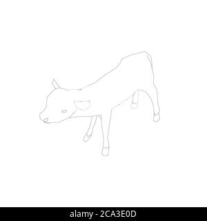 Lamb contour from black lines on a white background. Isometric view. Vector illustration. Stock Vector